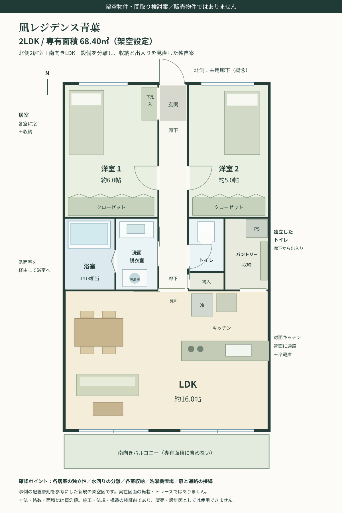 凪レジデンス青葉の承認済み2LDK間取りサンプル